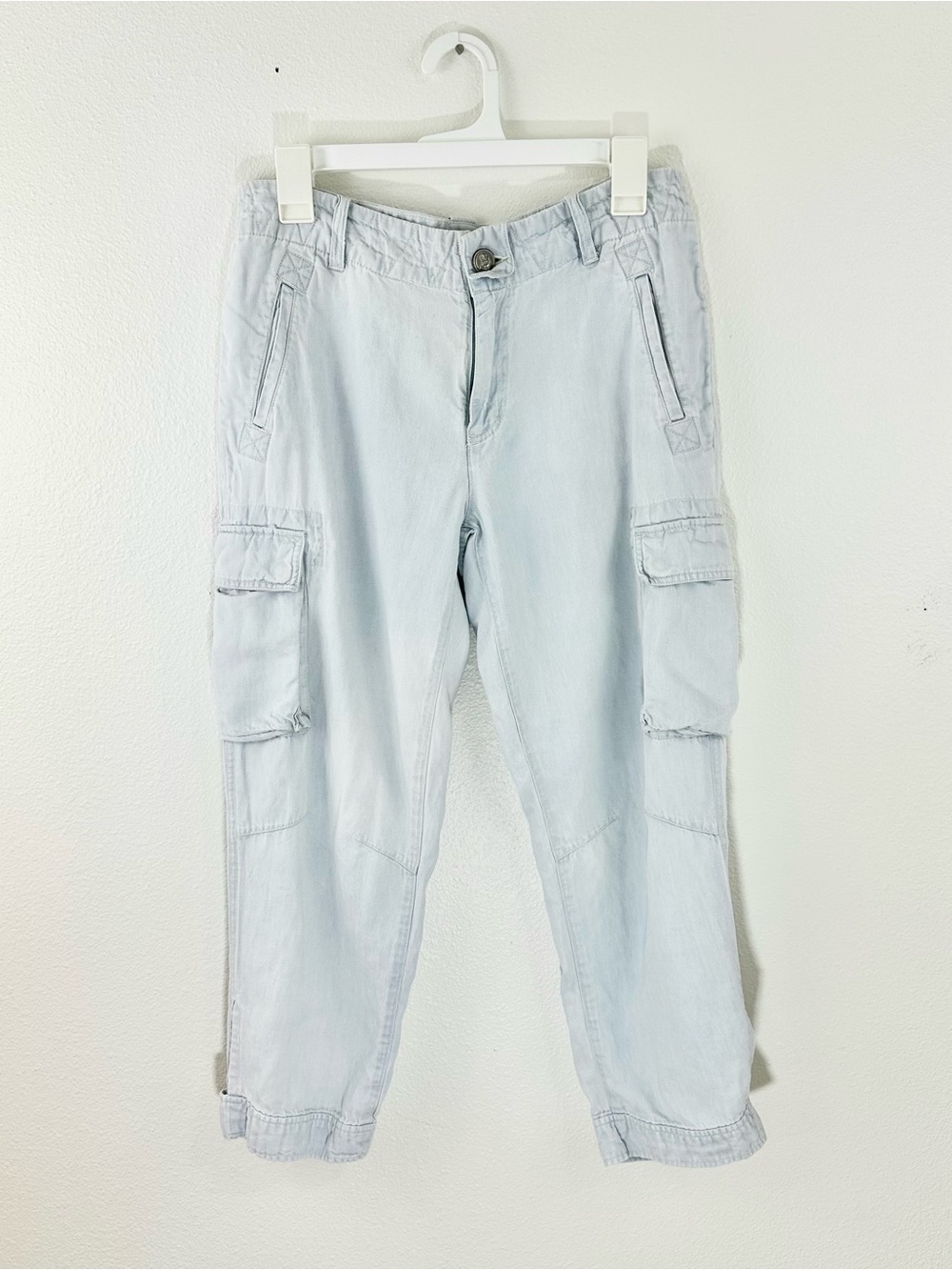 LRL Lauren Ralph Lauren Linen Blend Cargo Jeans Pants Size 4 Cropped Light Wash